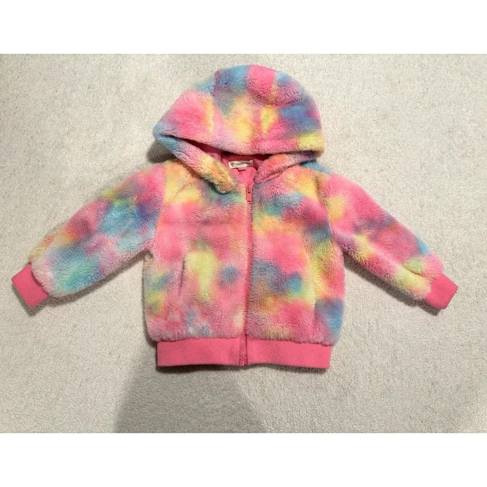 TUCKER + TATE Girl's Sz 3  Faux Fur‎ Tie Dye Jacket In Pink Chiffon Multi